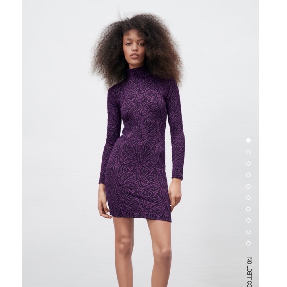 ZARA JACQUARD DRESS PURPLES SIZE M